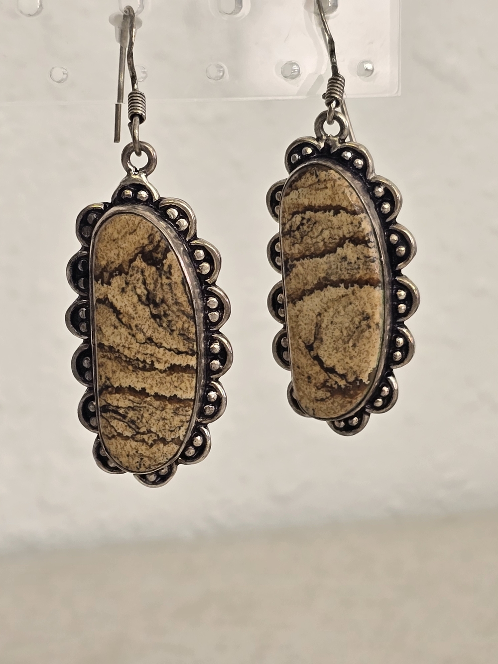 Sterling Silver 925 Picture Jasper Dangle Earrings Southwestern Western